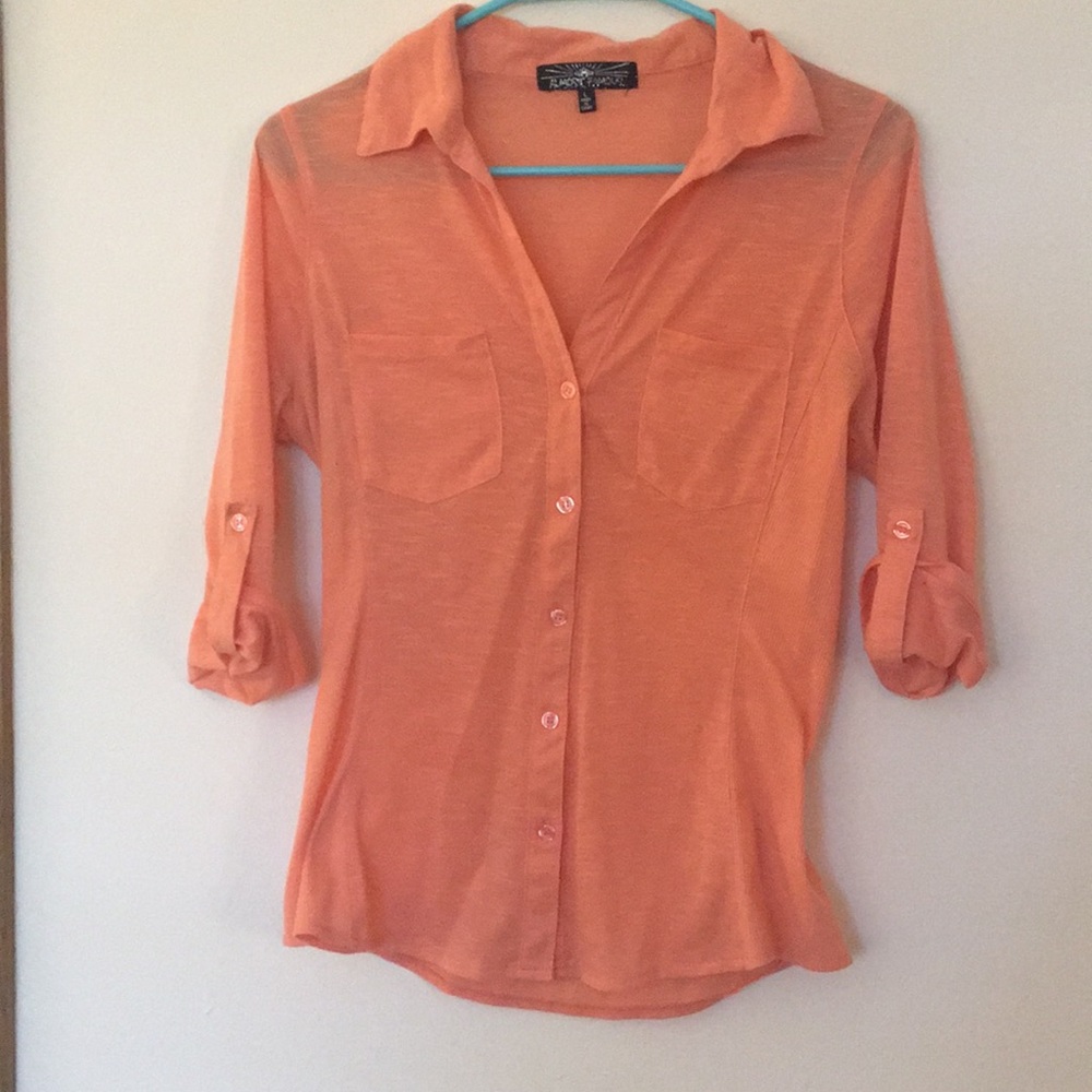 Coral Button-Up 3/4 Sleeve